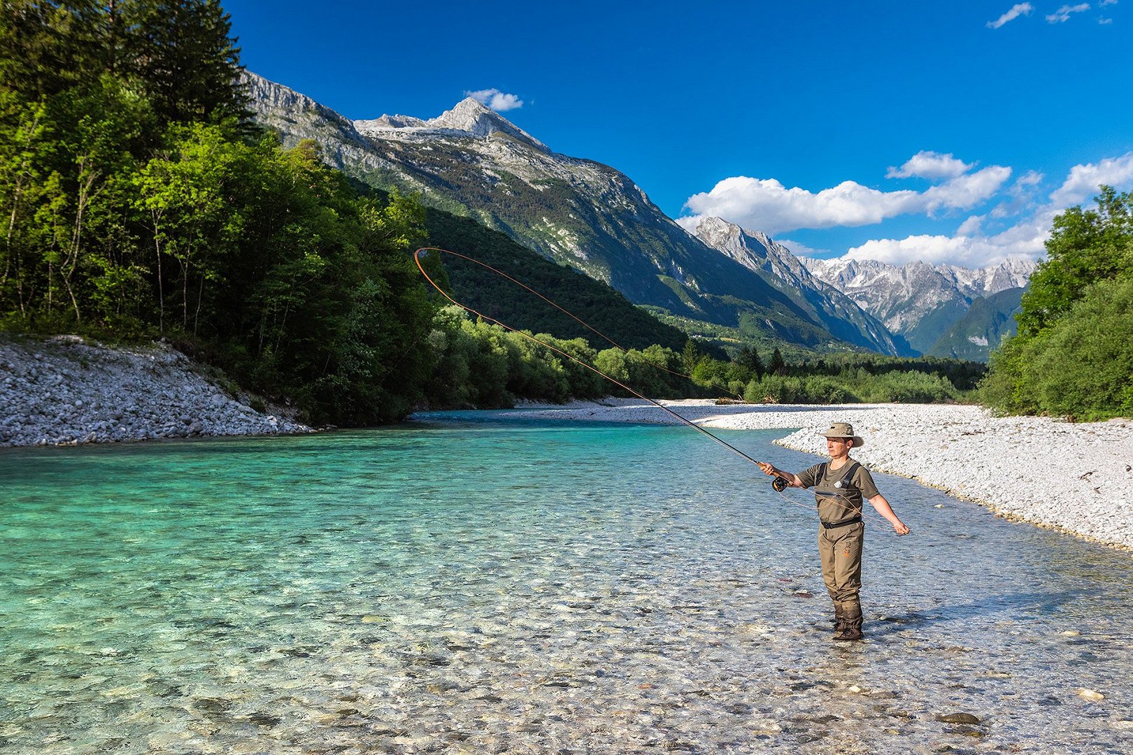 Fly fishing on the Soča river