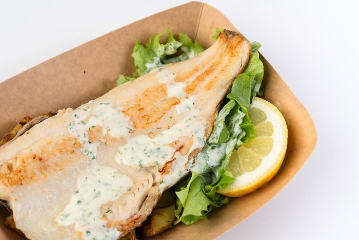 Bovec kitch\'n • Grilled trout fillet with a side dish • Soča Valley Finest